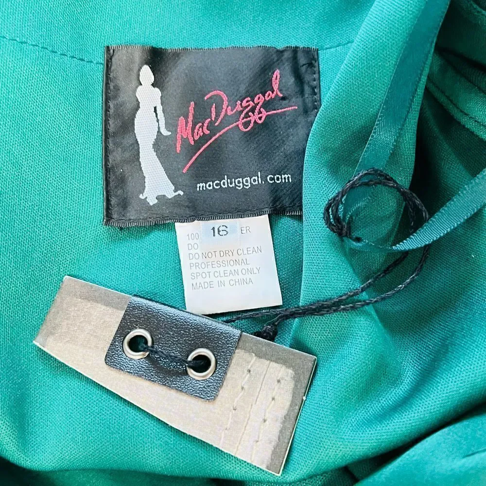 Mac Duggal Long Sleeve Plunge Neck Cocktail Midi Dress SZ16 - Picture 7 of 9